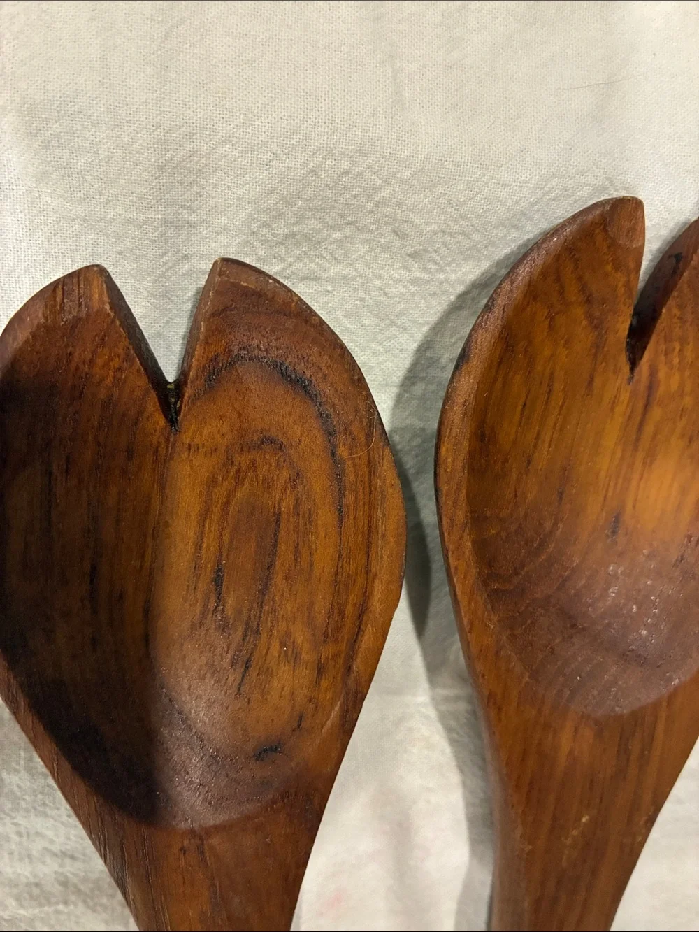Teak Fat Bottom Wooden Salad Serving Spork Set Super Heavy Substantial Danish